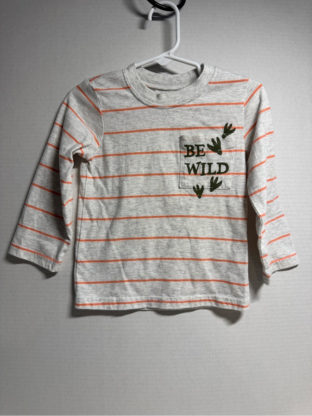 Carter's Light Gray & Orange Striped 'Be Wild' Long-Sleeve Tee